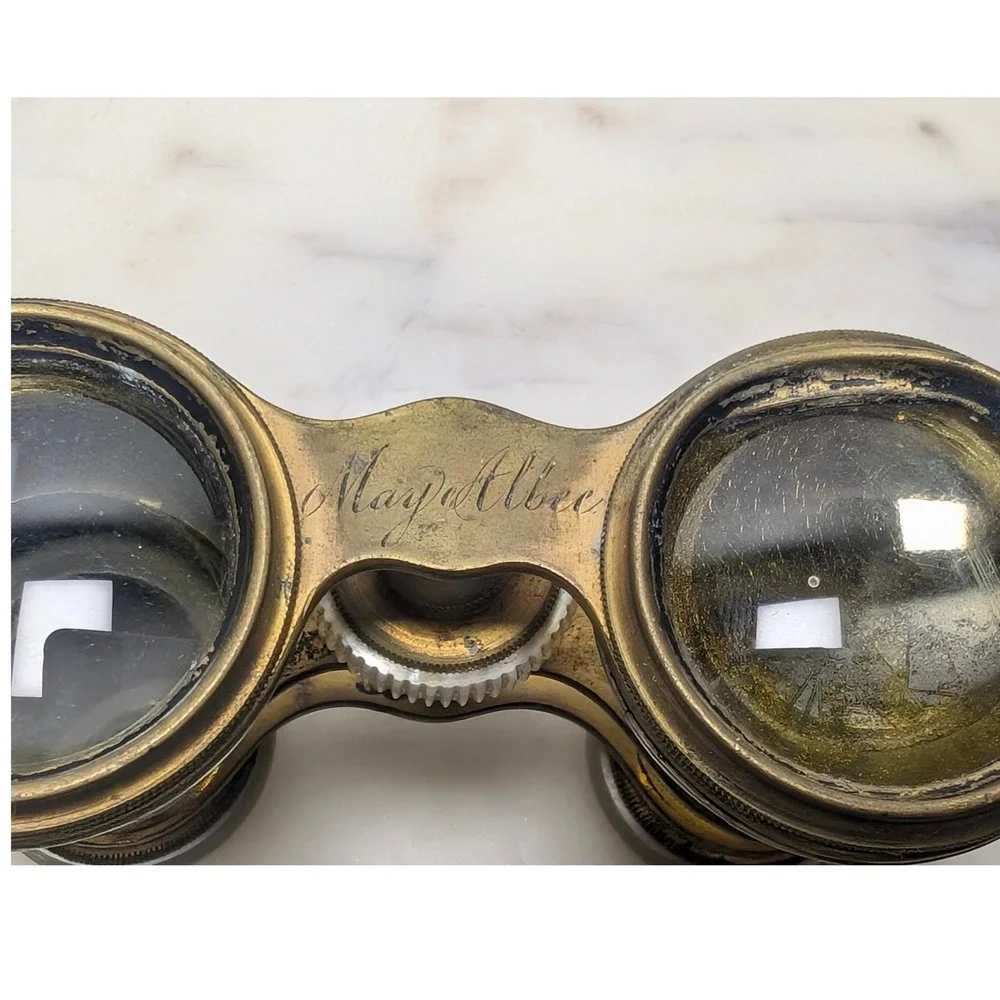 Antique French Mother of Pearl Brass Opera Glasses Le Souverain Paris Binoculars